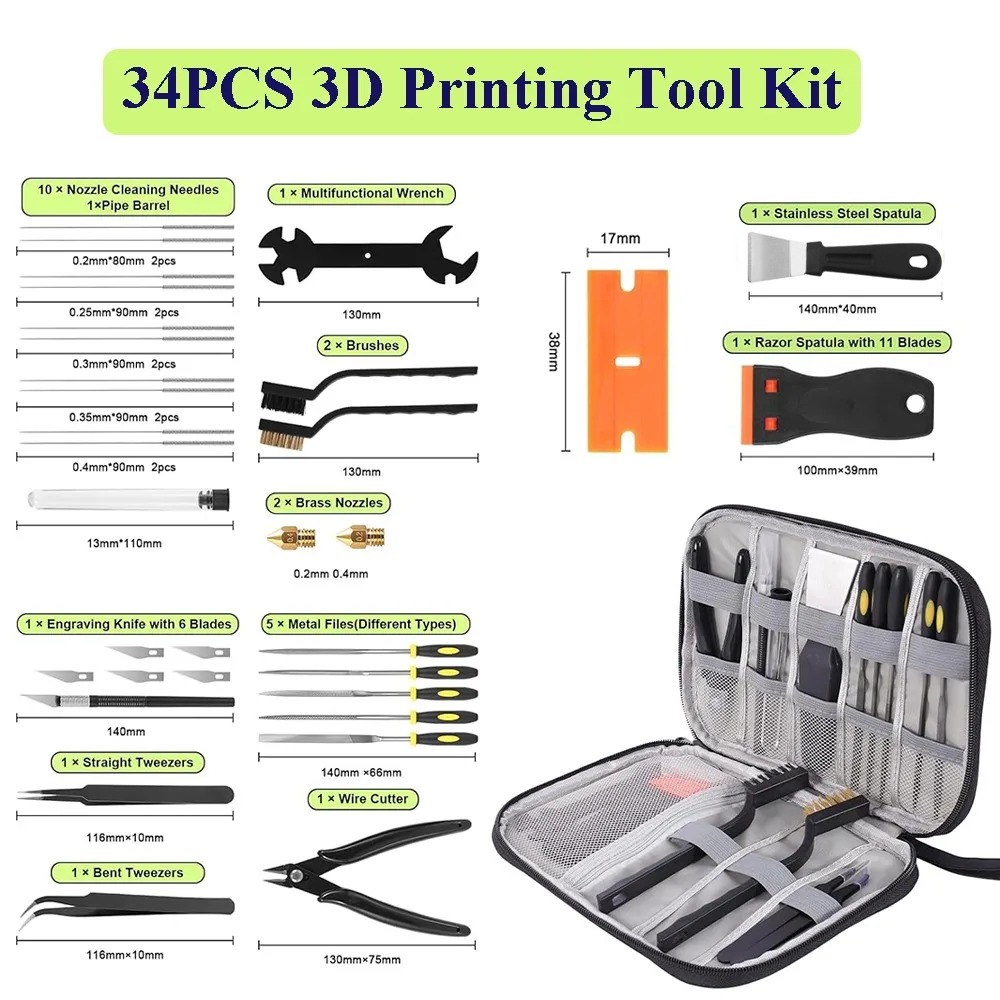 34pcs 3D Printer Tools Kit Noz - Tools Vape ulasan dan harga