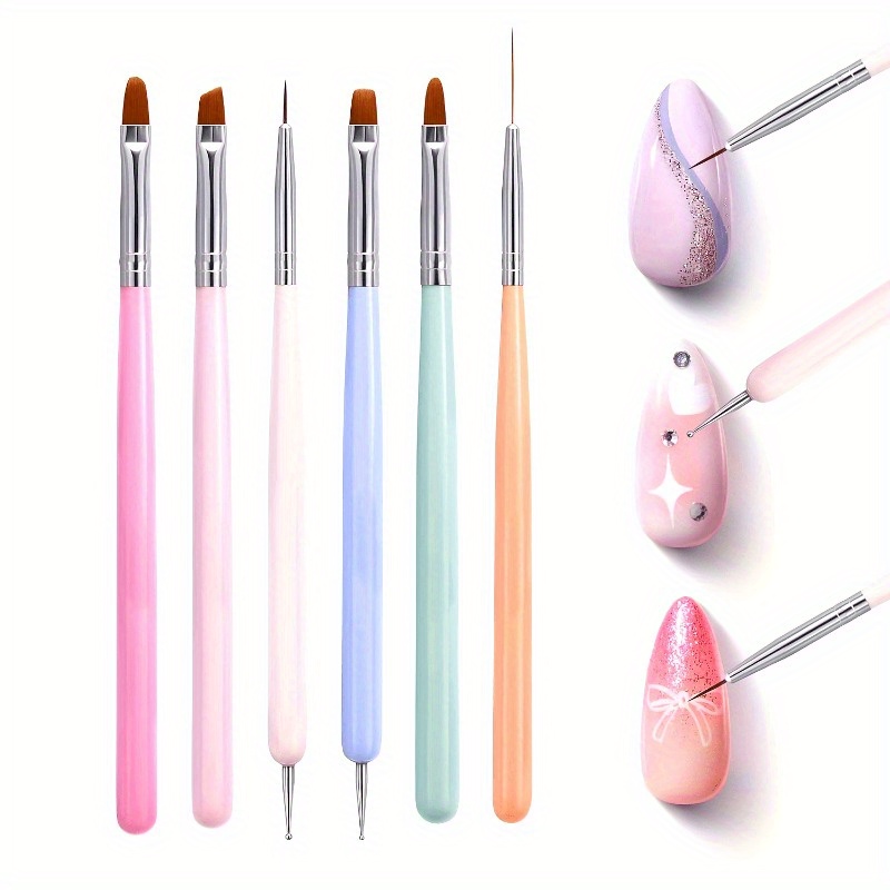 6pcs Nails Art Brushes Set Man - Chisel Set Wood ulasan dan harga