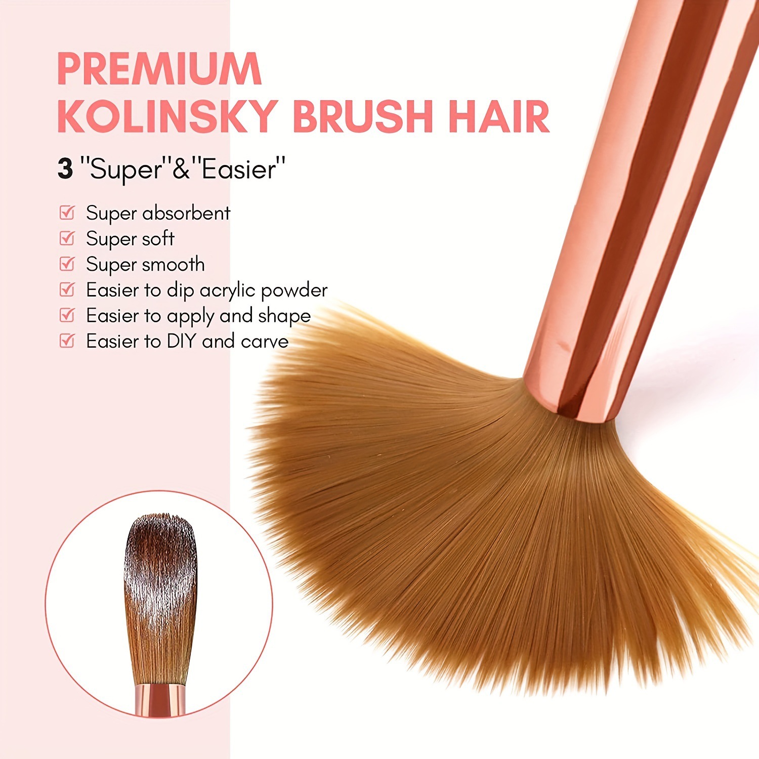 3pcs Kolinsky Acrylic Nail Bru - Chisel Set Wood ulasan dan harga